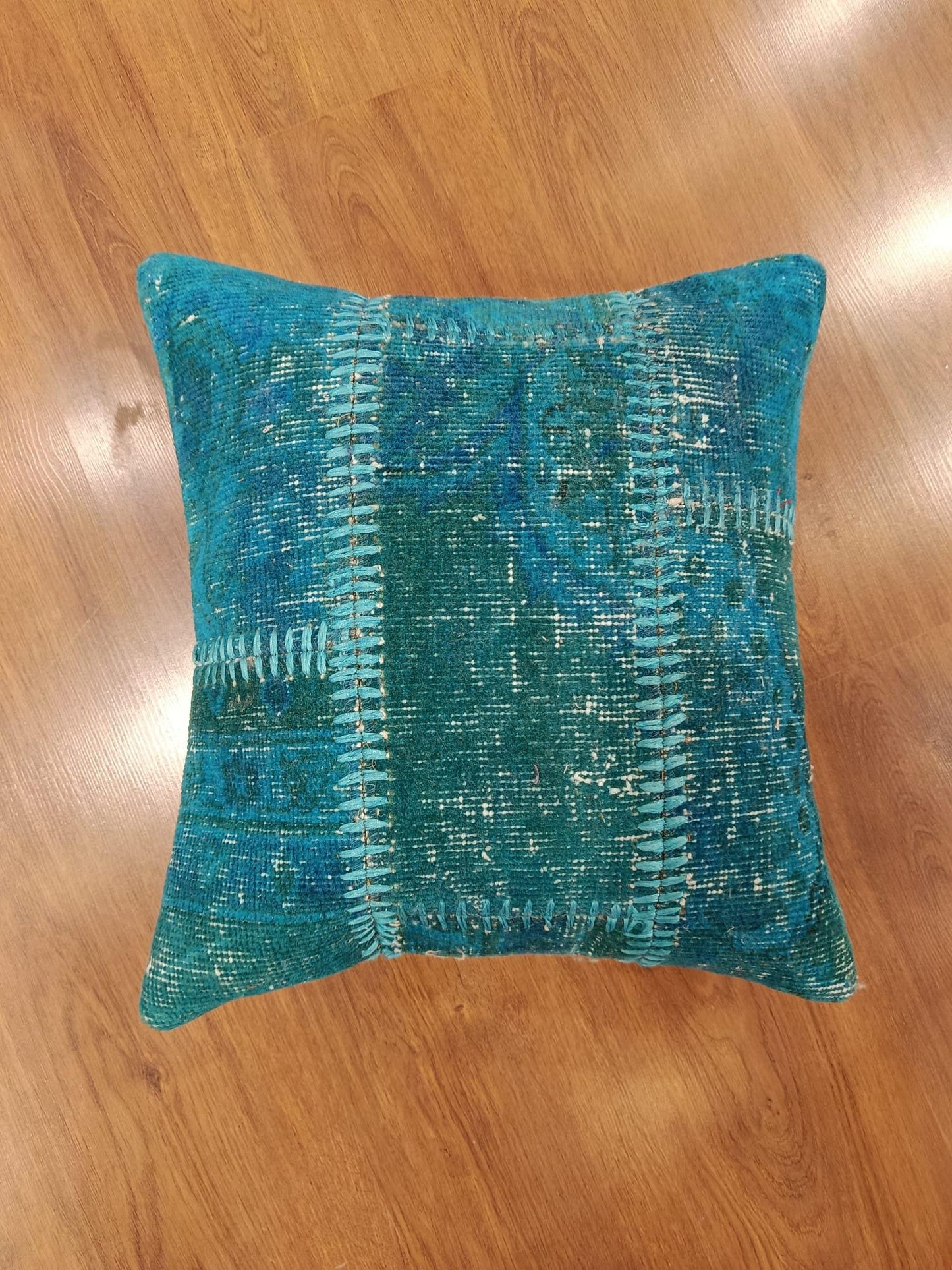 Handmade Turquoise Patchwork Cushion Cover: Boho Accent Pillow (19"x19")