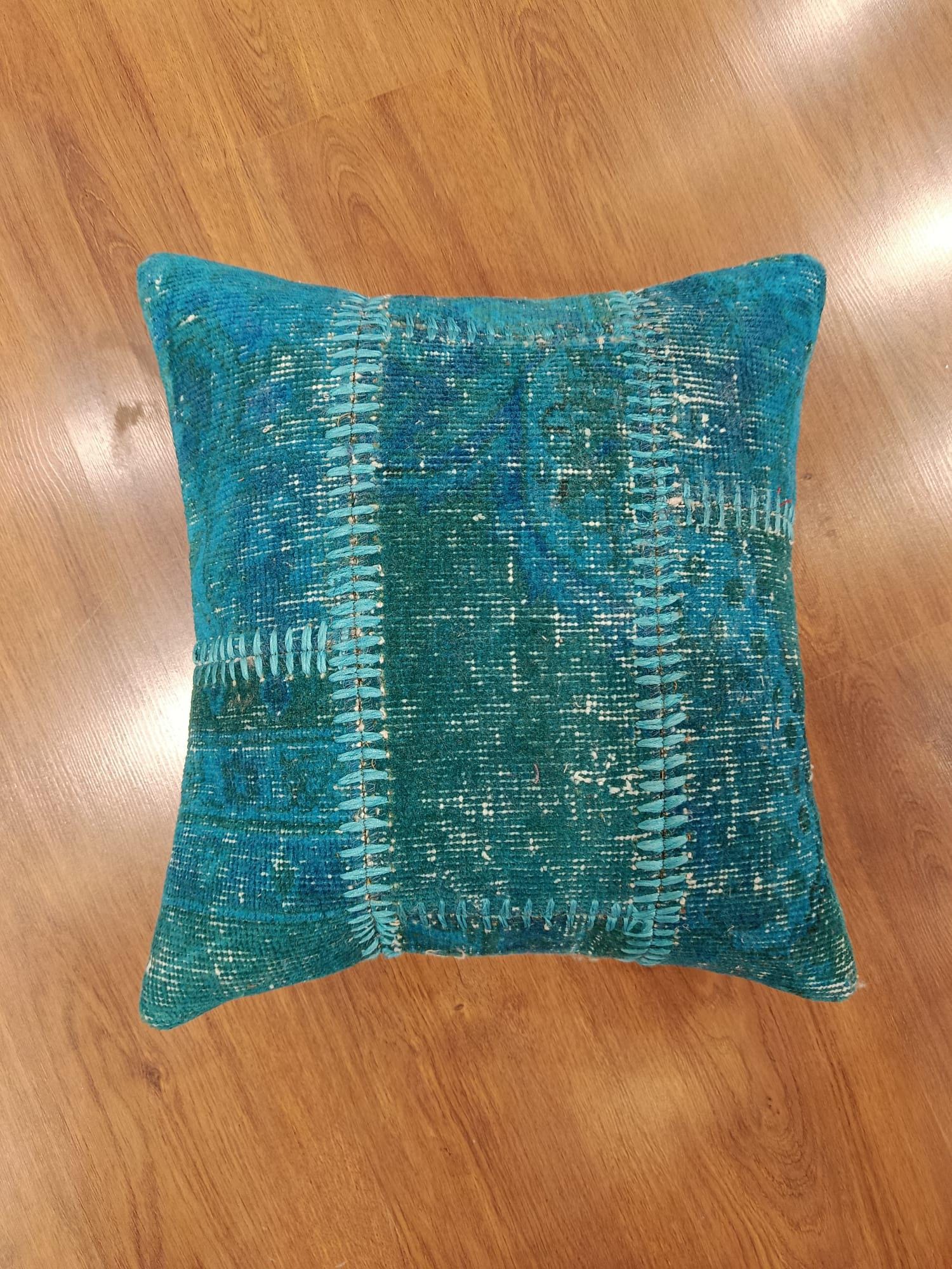 Handmade Turquoise Patchwork Cushion Cover: Boho Accent Pillow (19"x19")