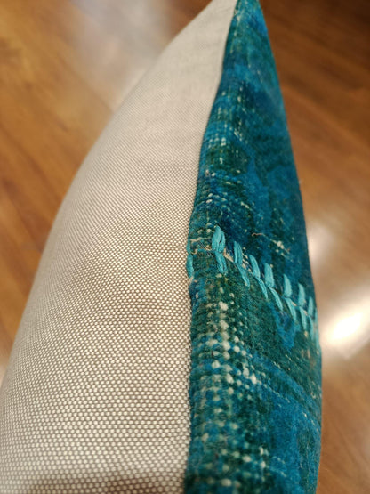 Handmade Turquoise Patchwork Cushion Cover: Boho Accent Pillow (19"x19")