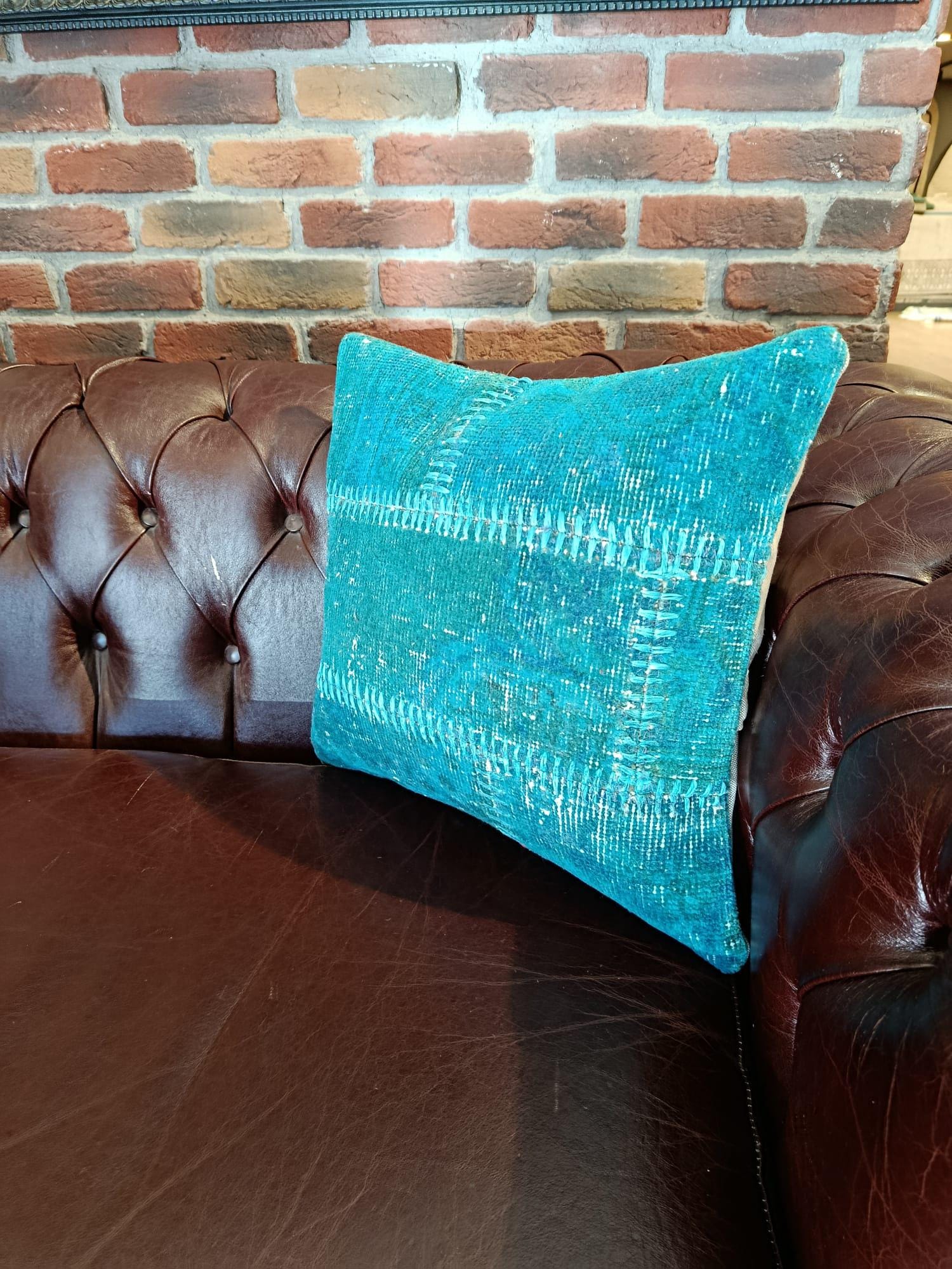Handmade Turquoise Patchwork Cushion Cover: Boho Accent Pillow (19"x19")