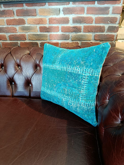 Handmade Turquoise Patchwork Cushion Cover: Boho Accent Pillow (19"x19")