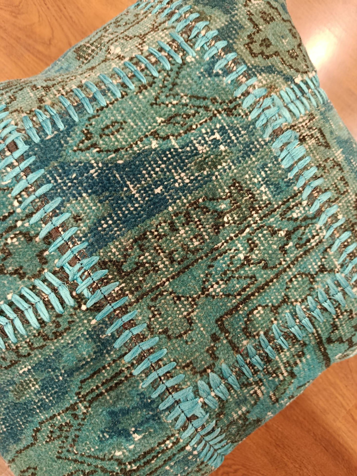 Handmade Blue Patchwork Pillow Cover: Boho Accent Cushion (19"x19")