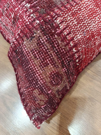 Handmade Red Patchwork Pillow Cover: Boho Accent Cushion (19"x19")