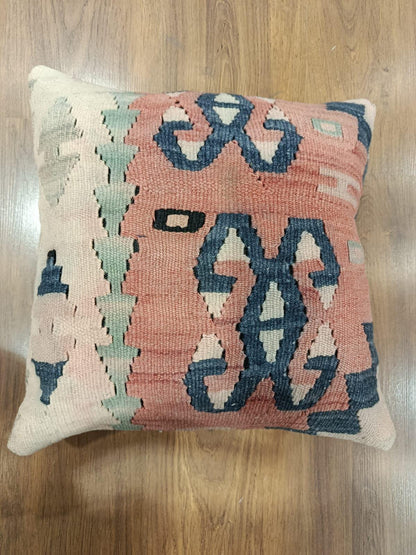 Handmade Kilim Patchwork Cushion Cover: Boho Accent Pillow (19"x19")
