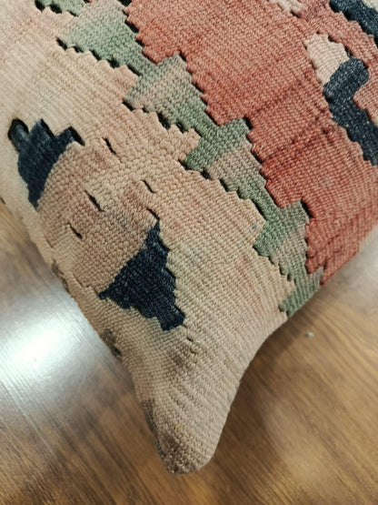 Handmade Kilim Patchwork Cushion Cover: Boho Accent Pillow (19"x19")