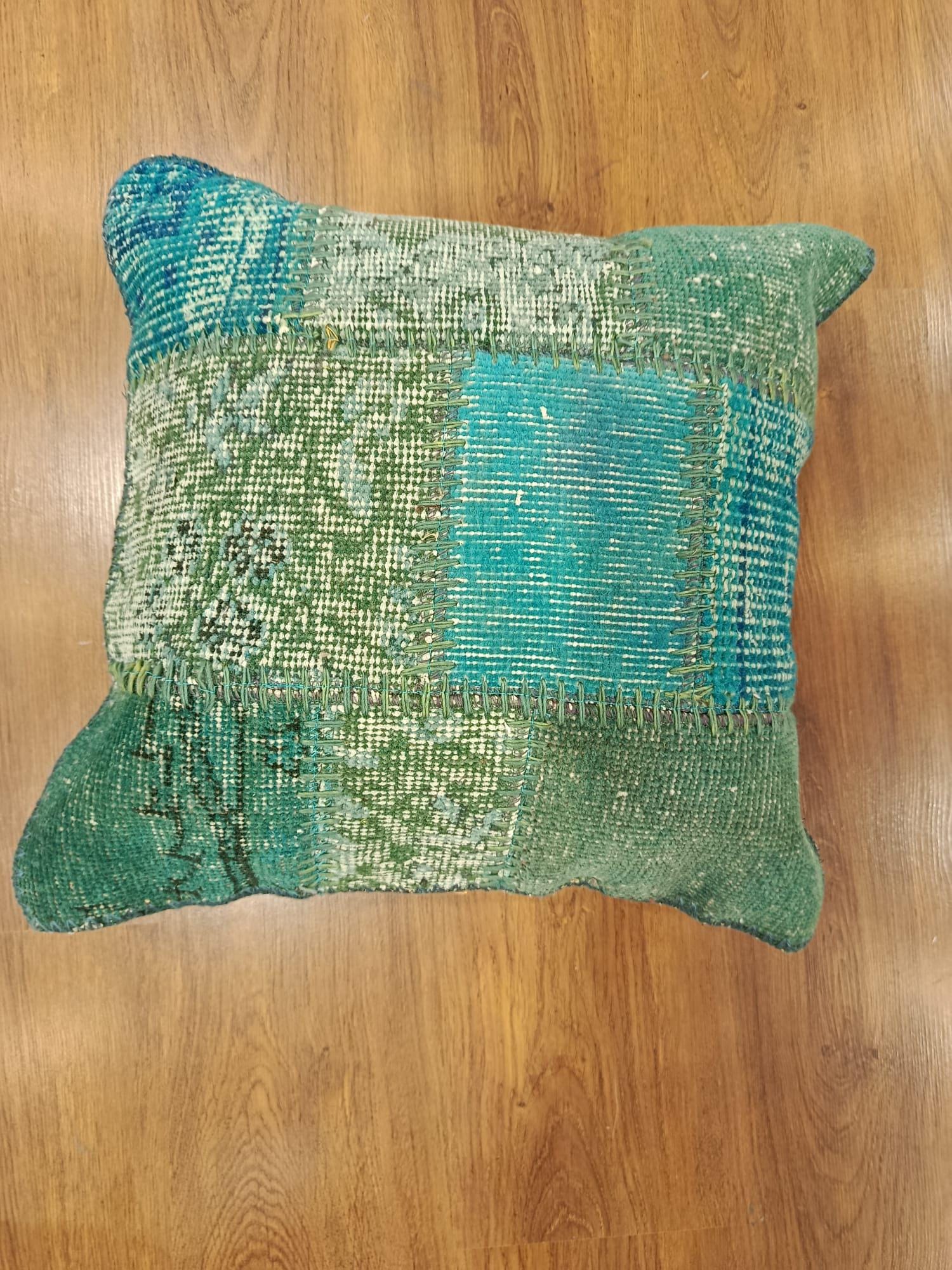 Handmade Turquoise Patchwork Cushion Cover: Boho Accent Pillow (19"x19")