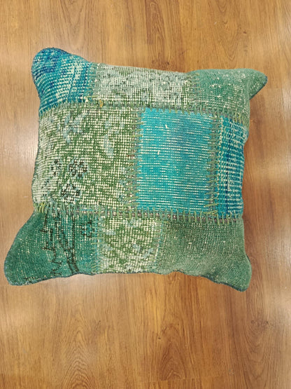 Handmade Turquoise Patchwork Cushion Cover: Boho Accent Pillow (19"x19")