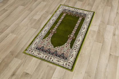 Green Turkish Prayer Rug, Soft Islamic Seccade, Floral Arch Design