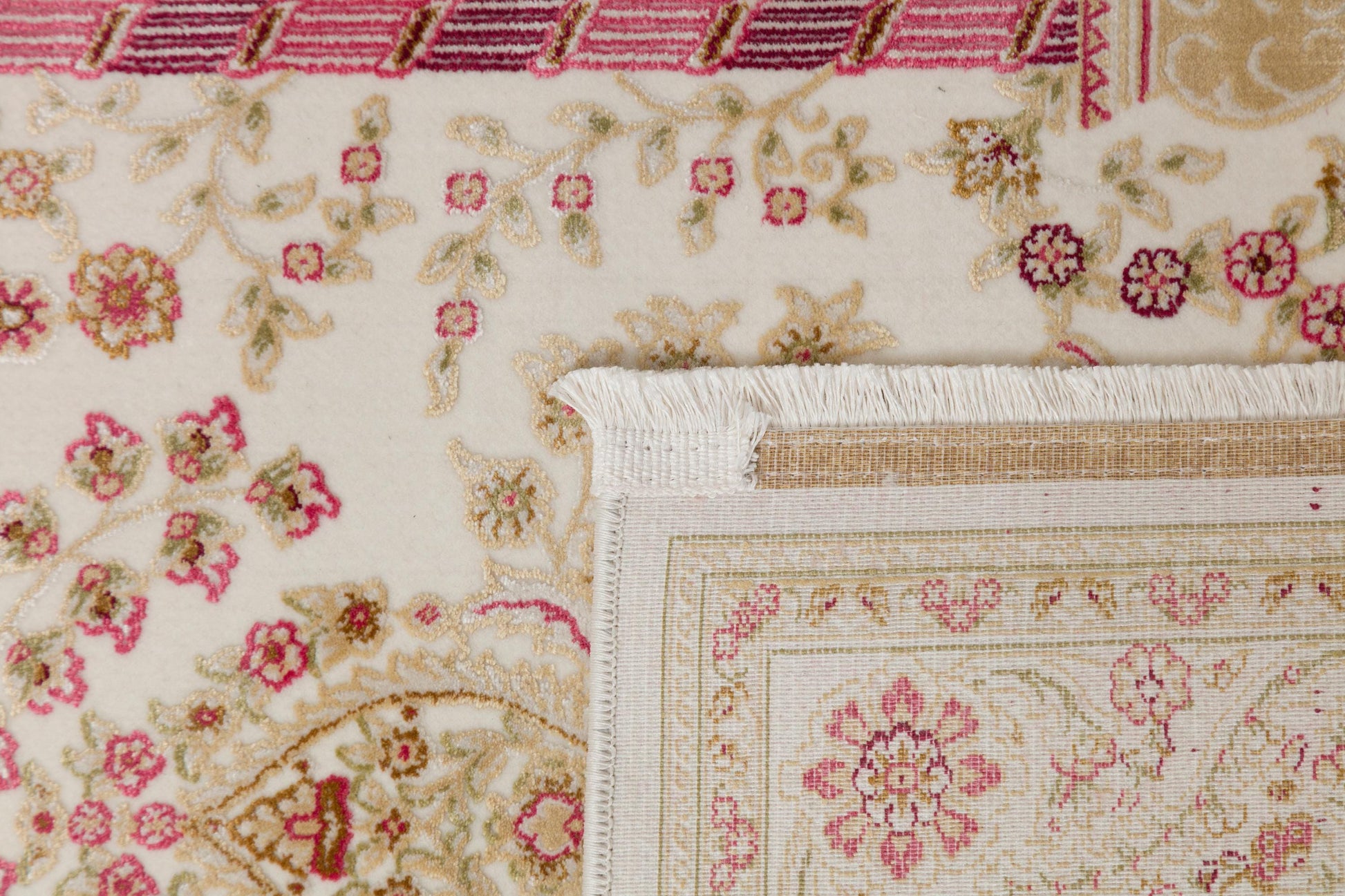 Floral Turkish Prayer Rug: Ivory Pink Seccade with Arch Design