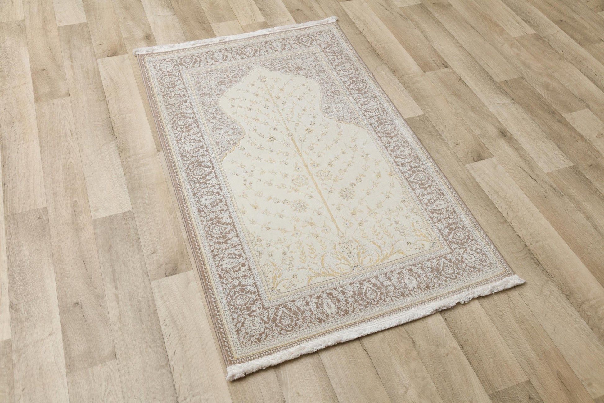Light Sage Green Turkish Prayer Rug: Soft Islamic Seccade with Floral Design