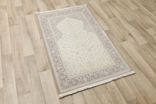 Light Sage Green Turkish Prayer Rug: Soft Islamic Seccade with Floral Design