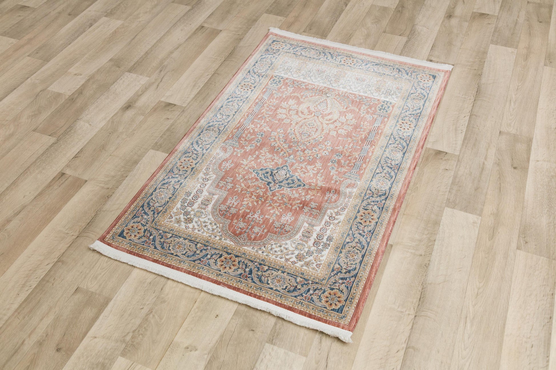 Rust Red Turkish Prayer Rug: Floral Mihrab Design