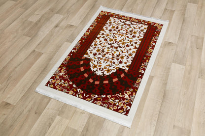 Floral Turkish Prayer Rug: Elegant Mihrab Design - Made in Türkiye