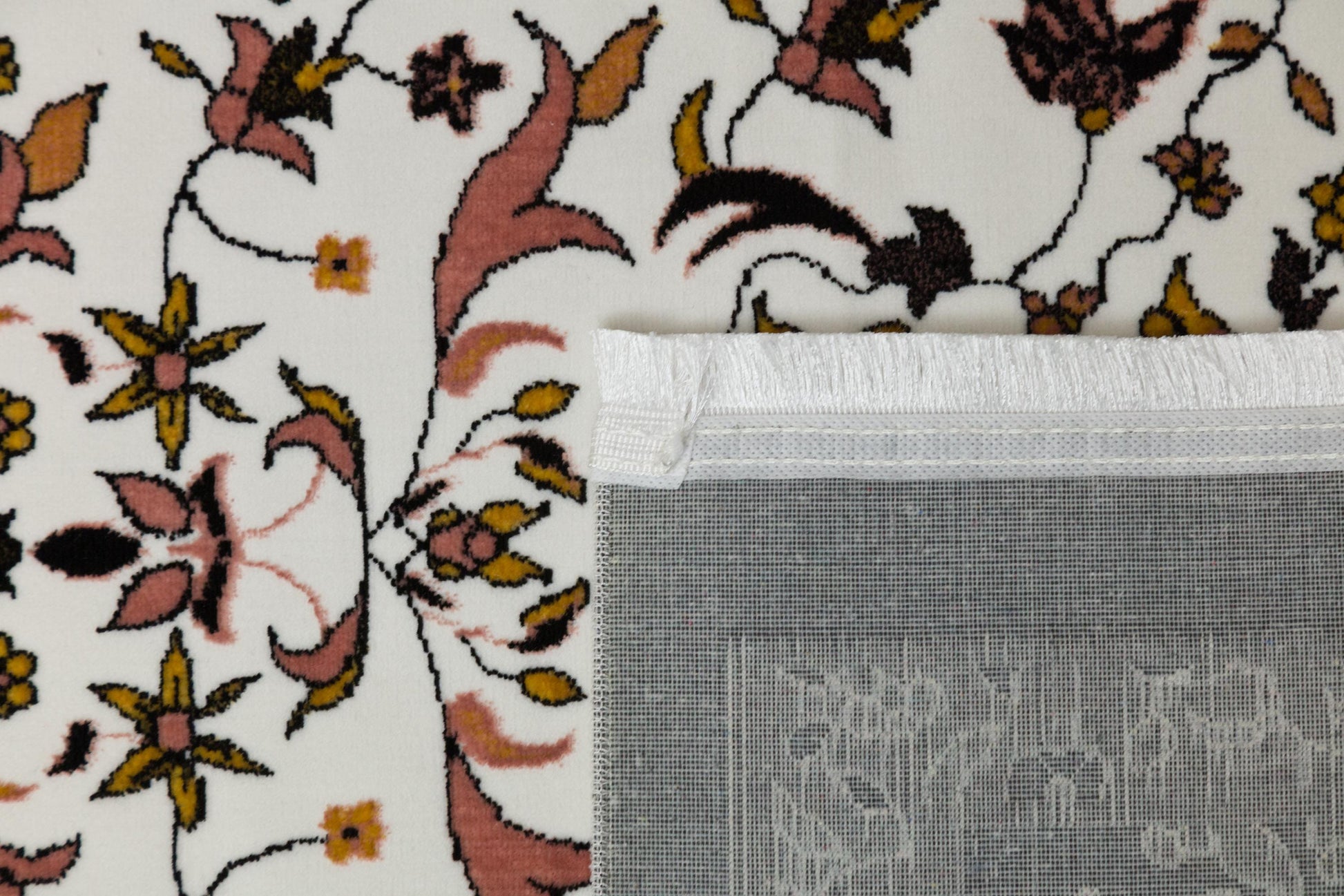 Floral Turkish Prayer Rug: Ivory & Pink Seccade, Arch Design