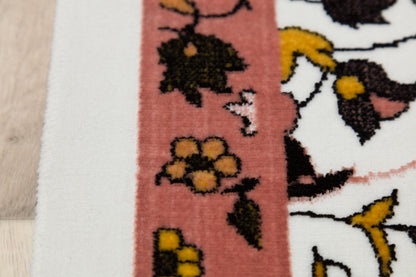 Floral Turkish Prayer Rug: Ivory & Pink Seccade, Arch Design