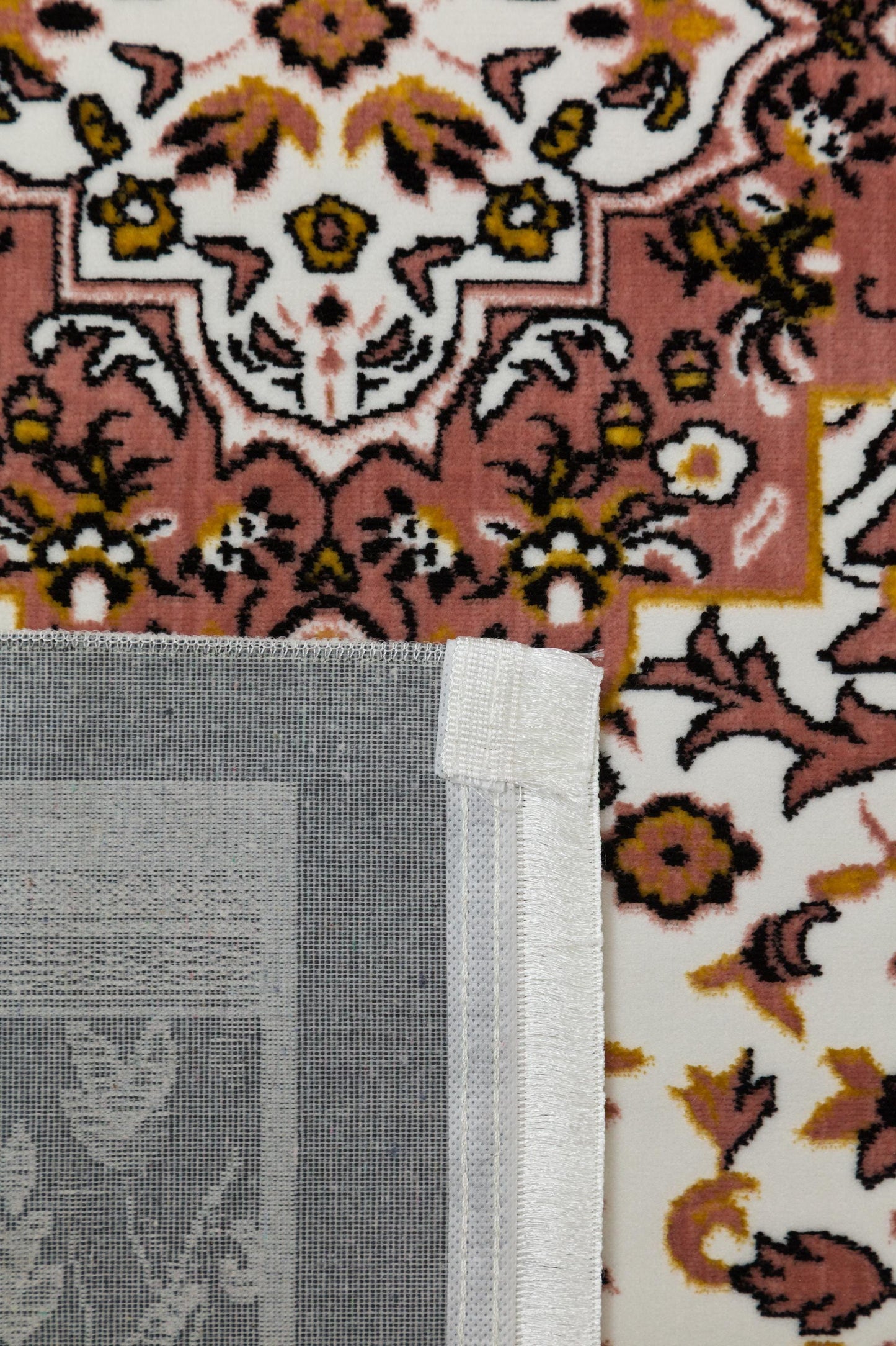Floral Turkish Prayer Rug: Ivory & Pink Seccade - Made in Türkiye
