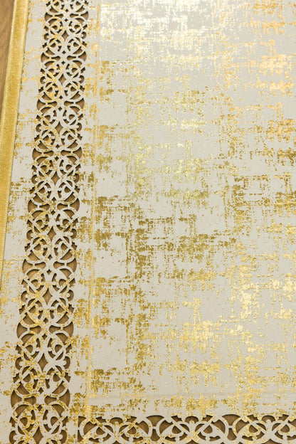 Metallic Rose Gold Geometric Rug: 5x7ft Laser Cut Faux Leather Carpet