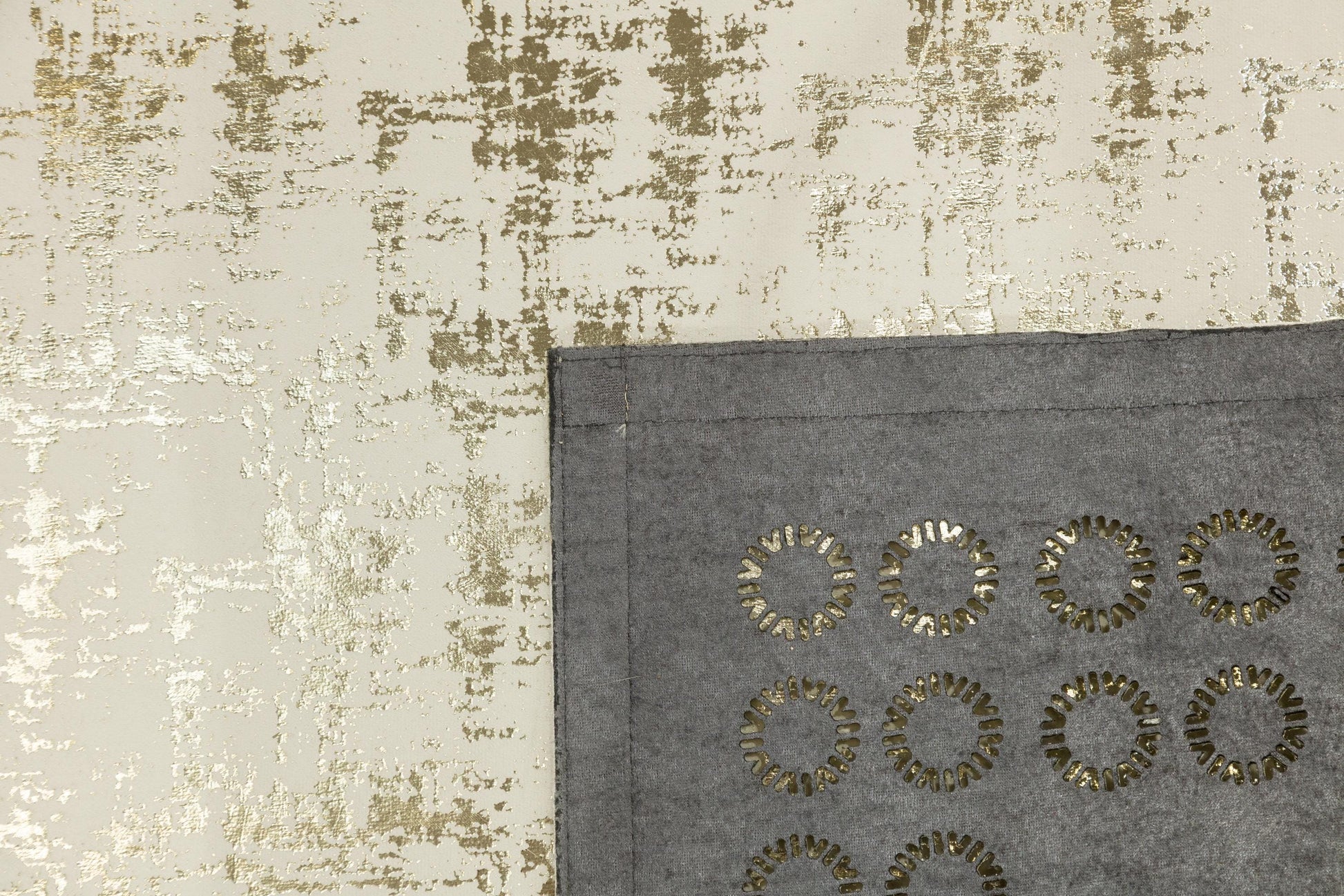 5x7ft Modern White Faux Leather Rug with Gold Laser Cut Border - Vegan Turkish Carpet