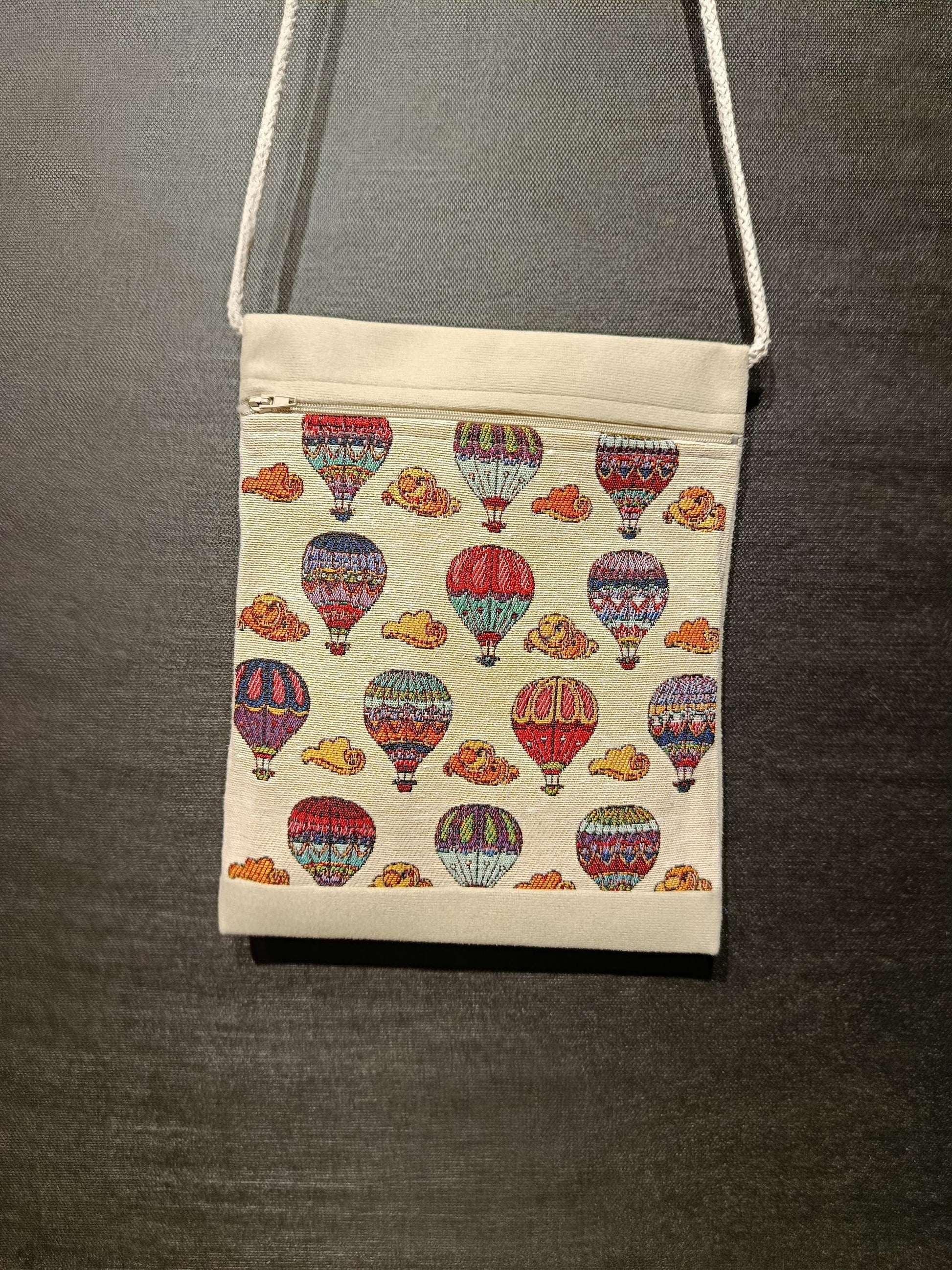 Hot Air Balloon Crossbody Bag – 8"x10" Colorful Canvas Purse | Handmade Turkish Travel Bag
