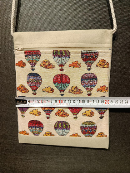 Hot Air Balloon Crossbody Bag – 8"x10" Colorful Canvas Purse | Handmade Turkish Travel Bag