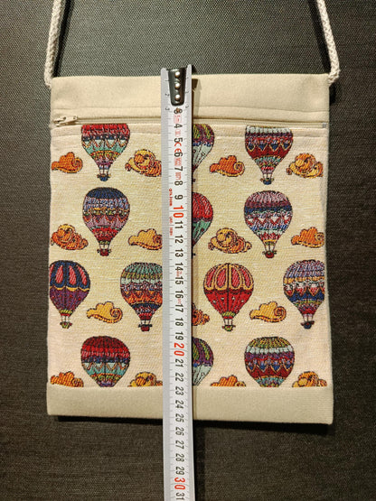 Hot Air Balloon Crossbody Bag – 8"x10" Colorful Canvas Purse | Handmade Turkish Travel Bag