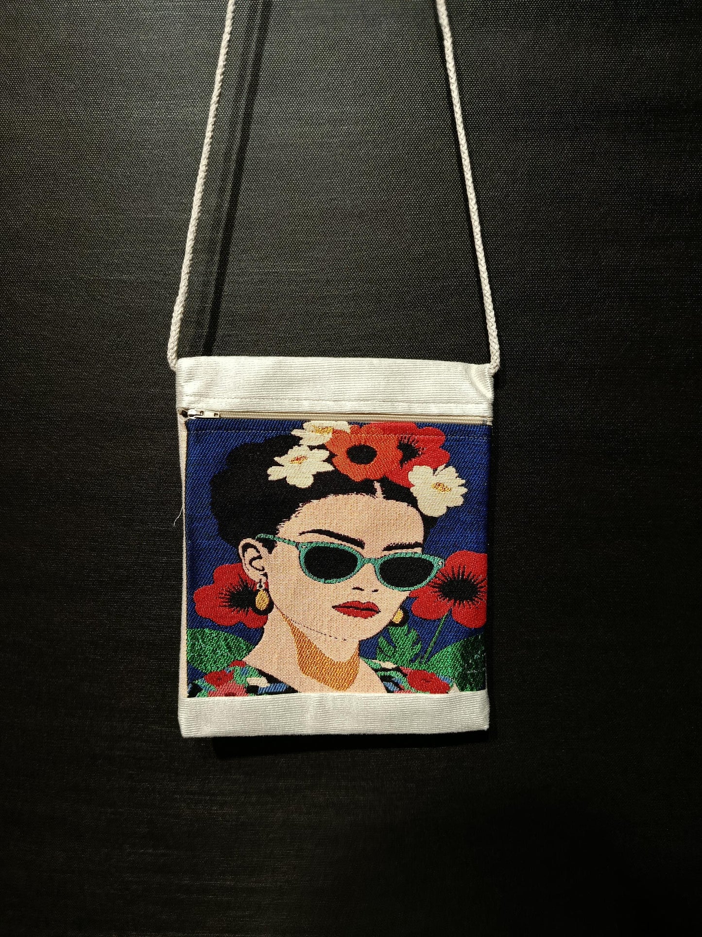 Frida Style Crossbody Bag – Bold Floral Canvas Purse, Handmade Art-Inspired Bag 8"x10"
