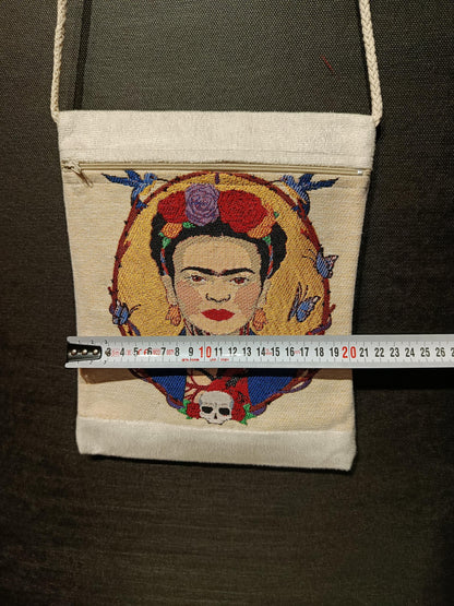 Frida Kahlo Crossbody Bag: Embroidered Portrait Canvas Purse