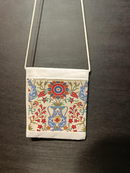 Embroidered Floral Crossbody Bag: Turkish Canvas Purse, Handmade in Türkiye