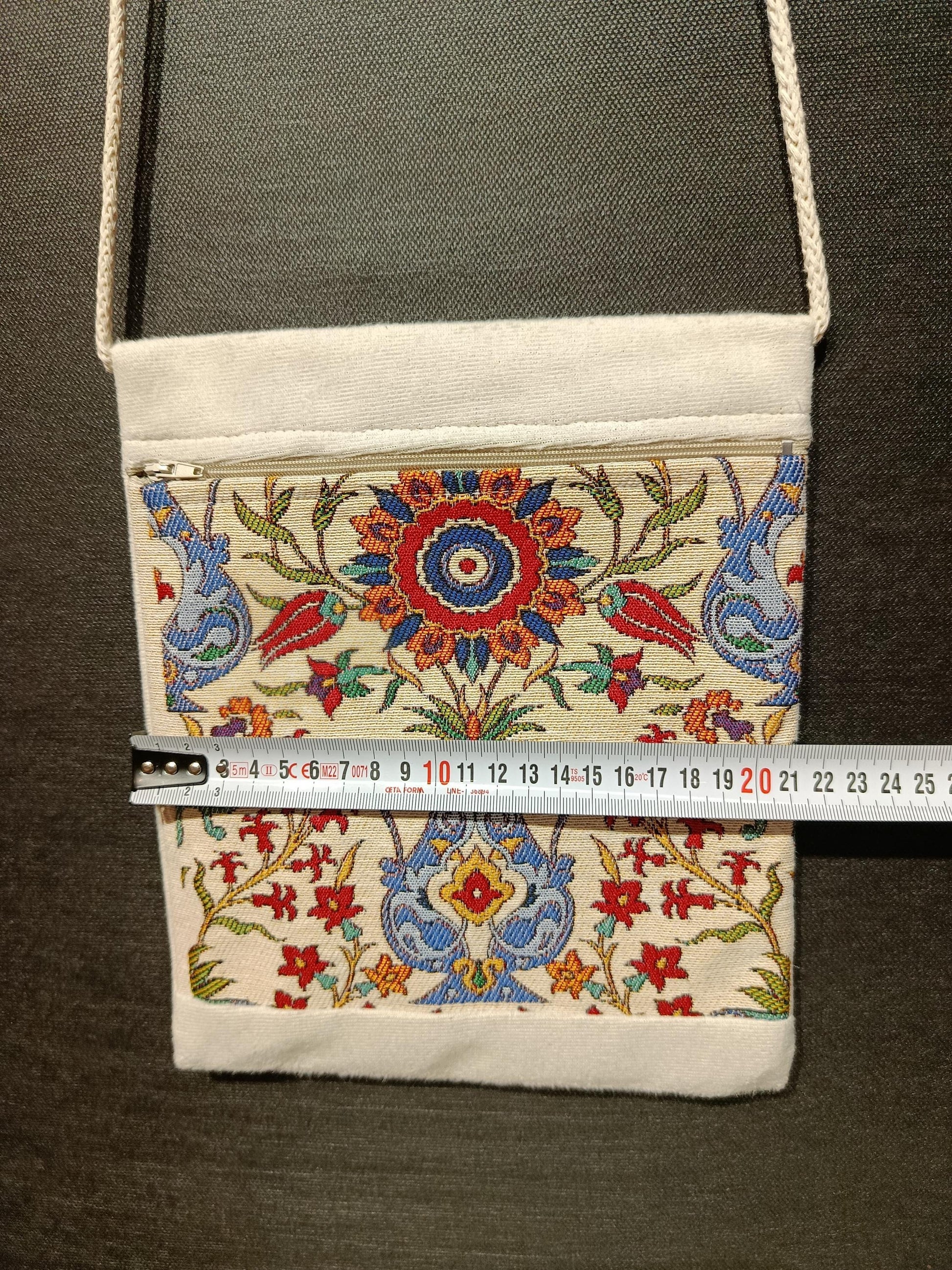 Embroidered Floral Crossbody Bag: Turkish Canvas Purse, Handmade in Türkiye