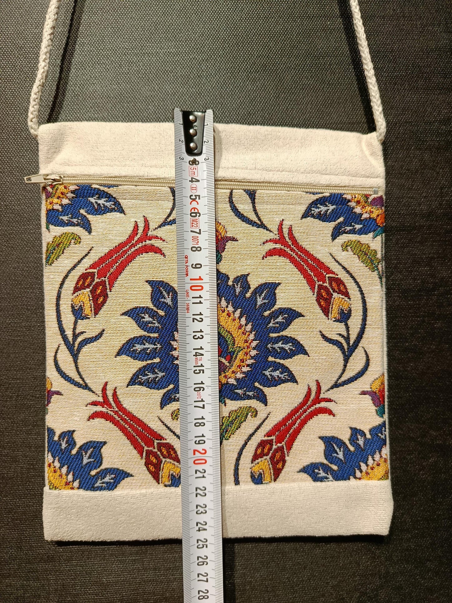 Ottoman Floral Crossbody Bag – Traditional Turkish Pattern Purse, Handmade 8"x10" Canvas Bag