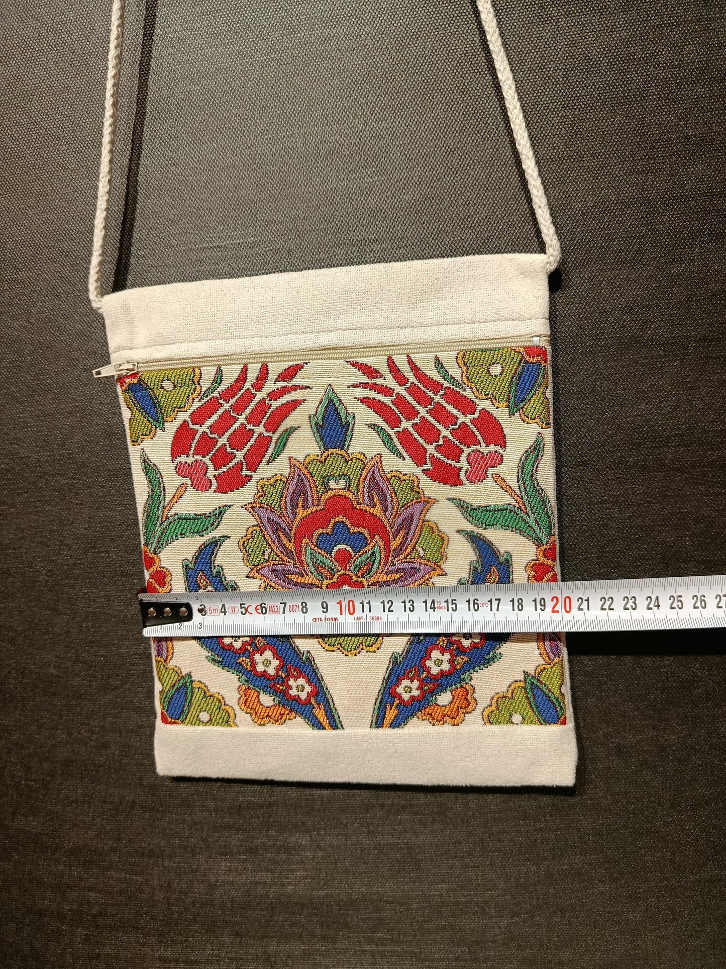 Turkish Floral Tapestry Crossbody Bag – Handmade Woven Canvas Shoulder Bag, 8"x10" Size