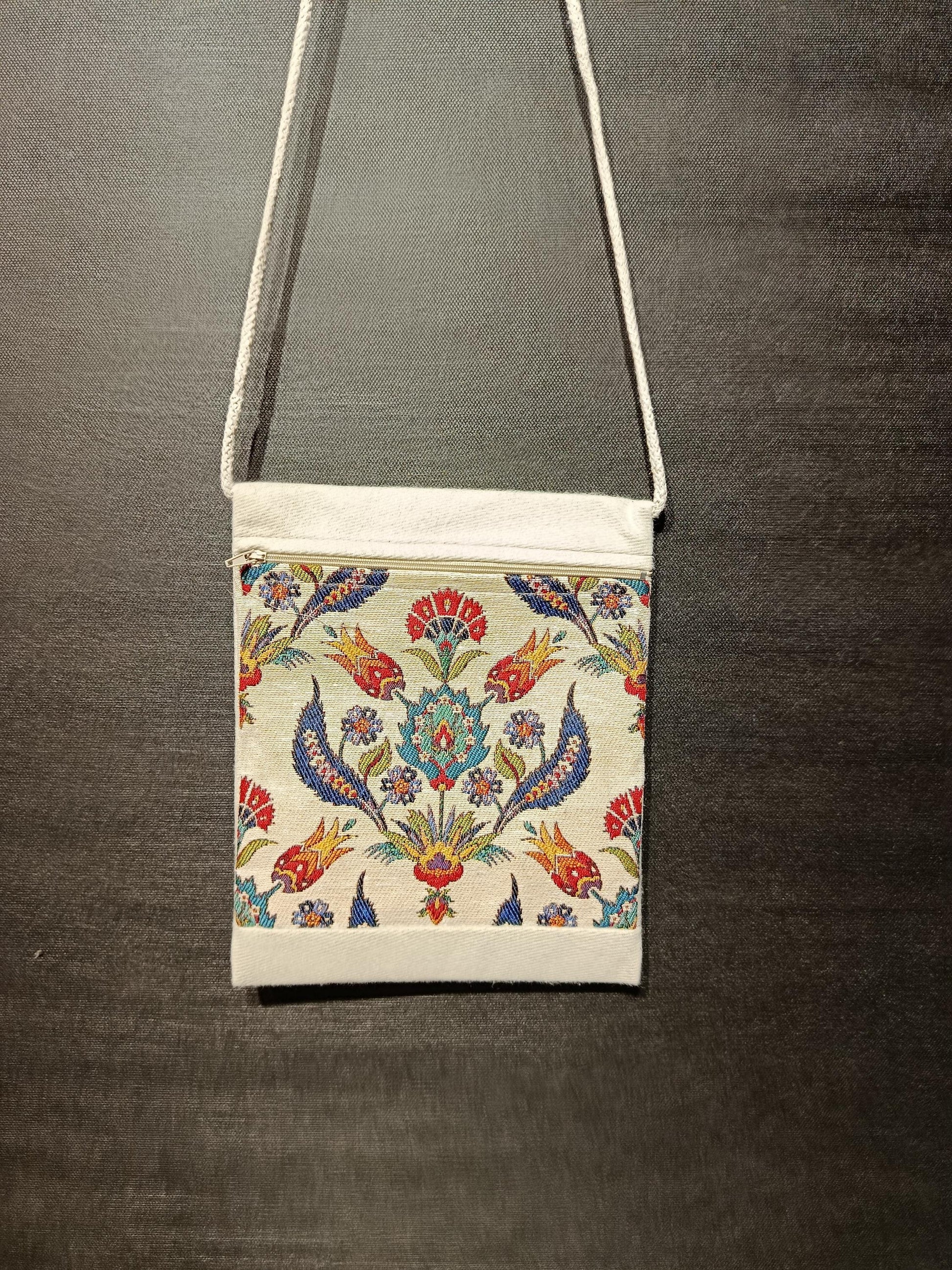 Turkish Floral Tapestry Bag – Ottoman Pattern Crossbody Purse, 8"x10" Handmade in Türkiye
