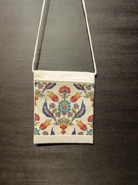 Turkish Floral Tapestry Bag – Ottoman Pattern Crossbody Purse, 8"x10" Handmade in Türkiye