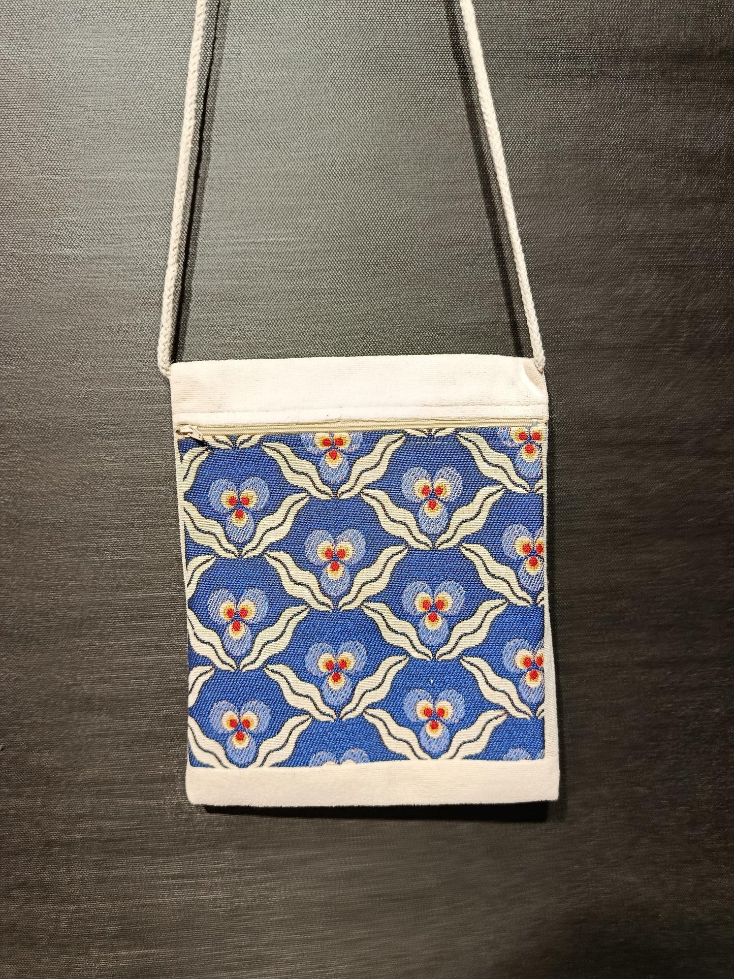 Blue Floral Tapestry Crossbody Bag – Turkish Handmade Purse