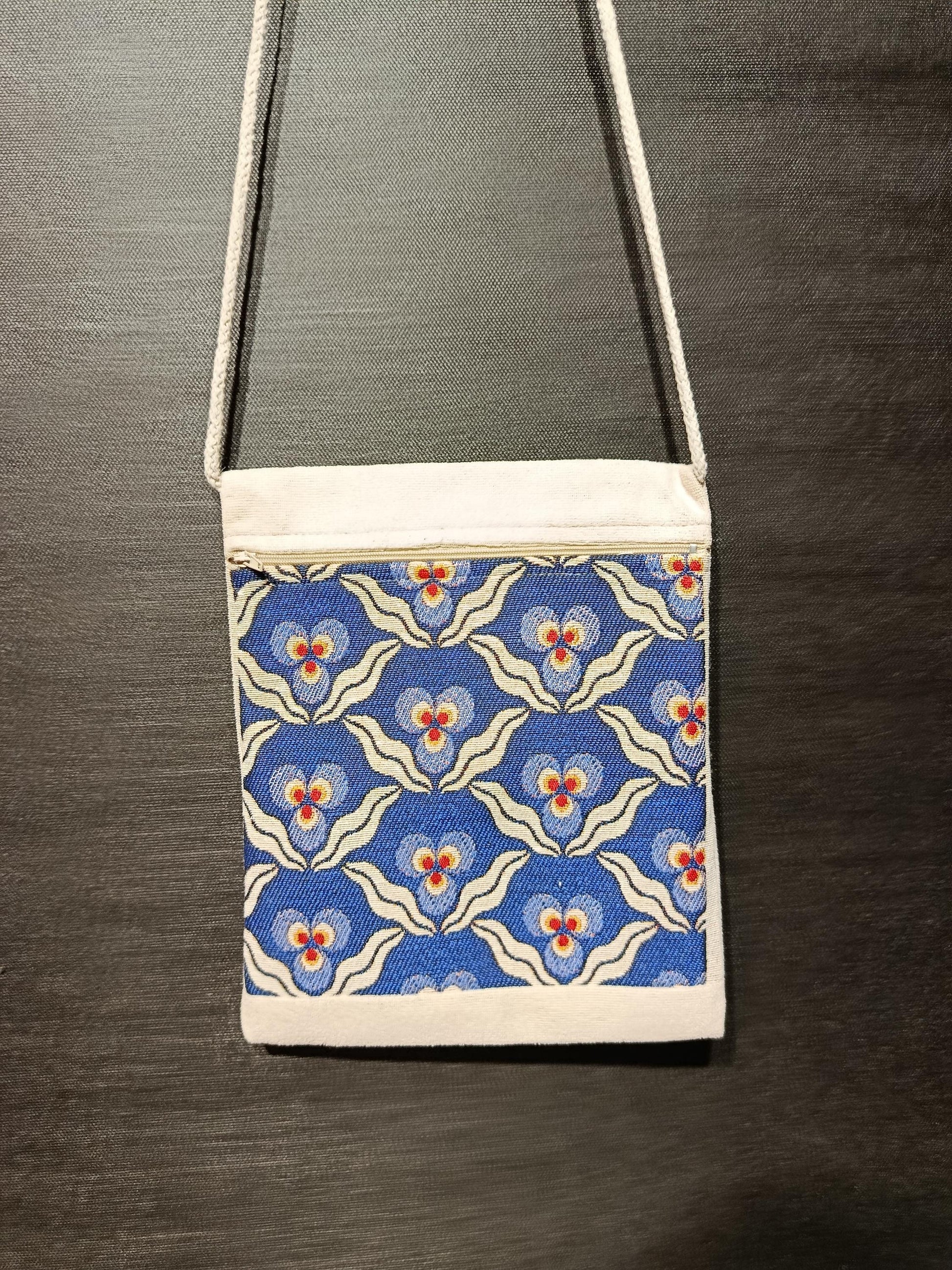 Blue Floral Tapestry Crossbody Bag – Turkish Handmade Purse