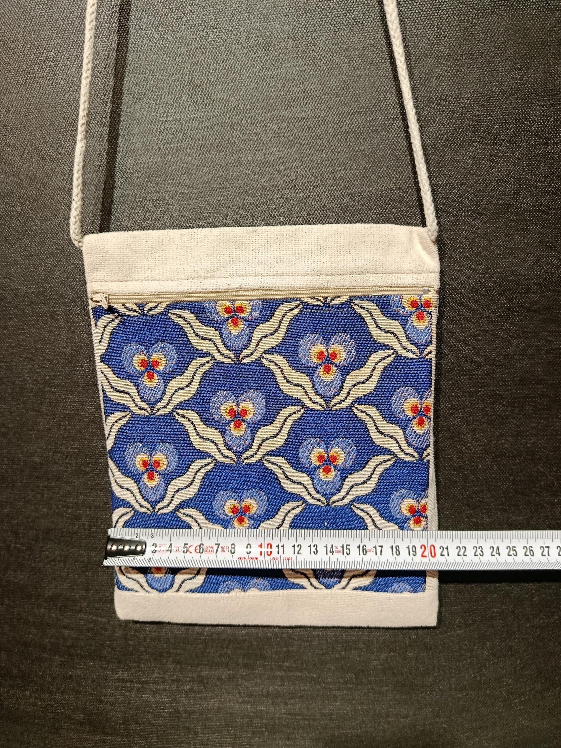 Blue Floral Tapestry Crossbody Bag – Turkish Handmade Purse