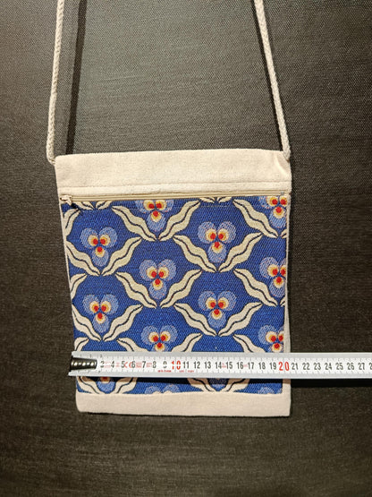 Blue Floral Tapestry Crossbody Bag – Turkish Handmade Purse
