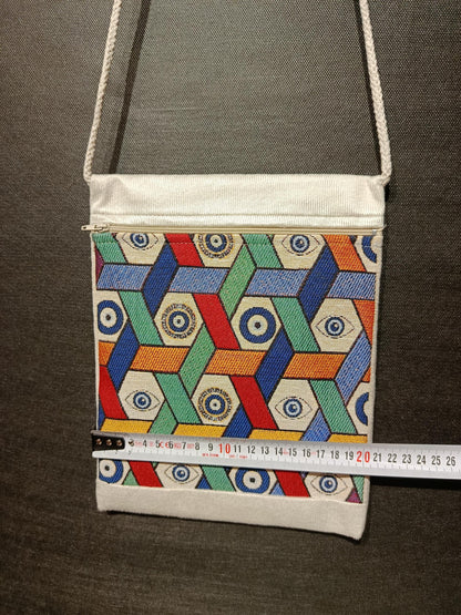 Handmade Turkish Tapestry Crossbody Bag – Geometric Evil Eye Amulet