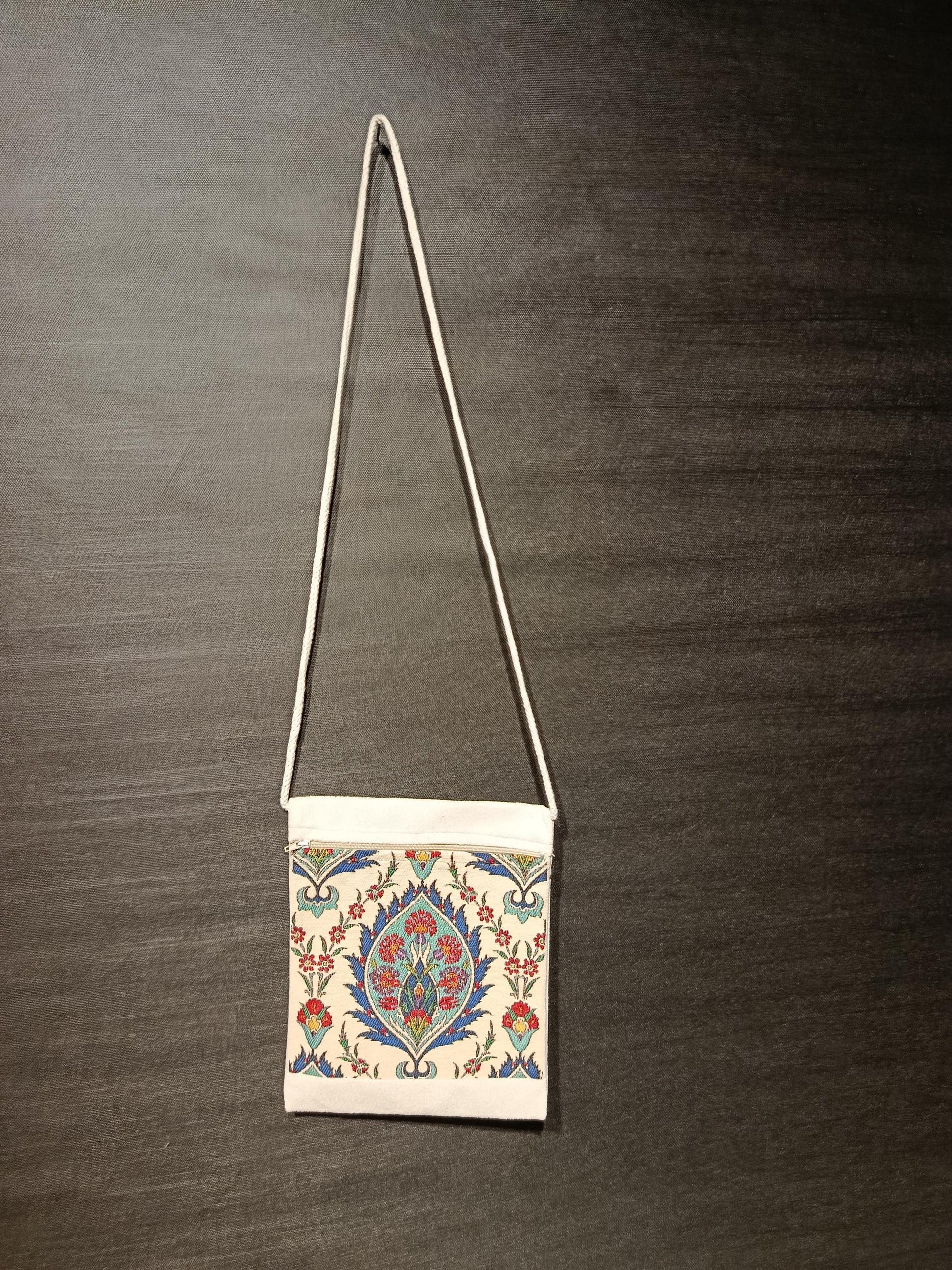 Turkish Floral Tapestry Bag – Handmade Ottoman Style Crossbody Purse, 8"x10", Red & Blue Pattern