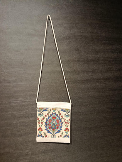 Turkish Floral Tapestry Bag – Handmade Ottoman Style Crossbody Purse, 8"x10", Red & Blue Pattern