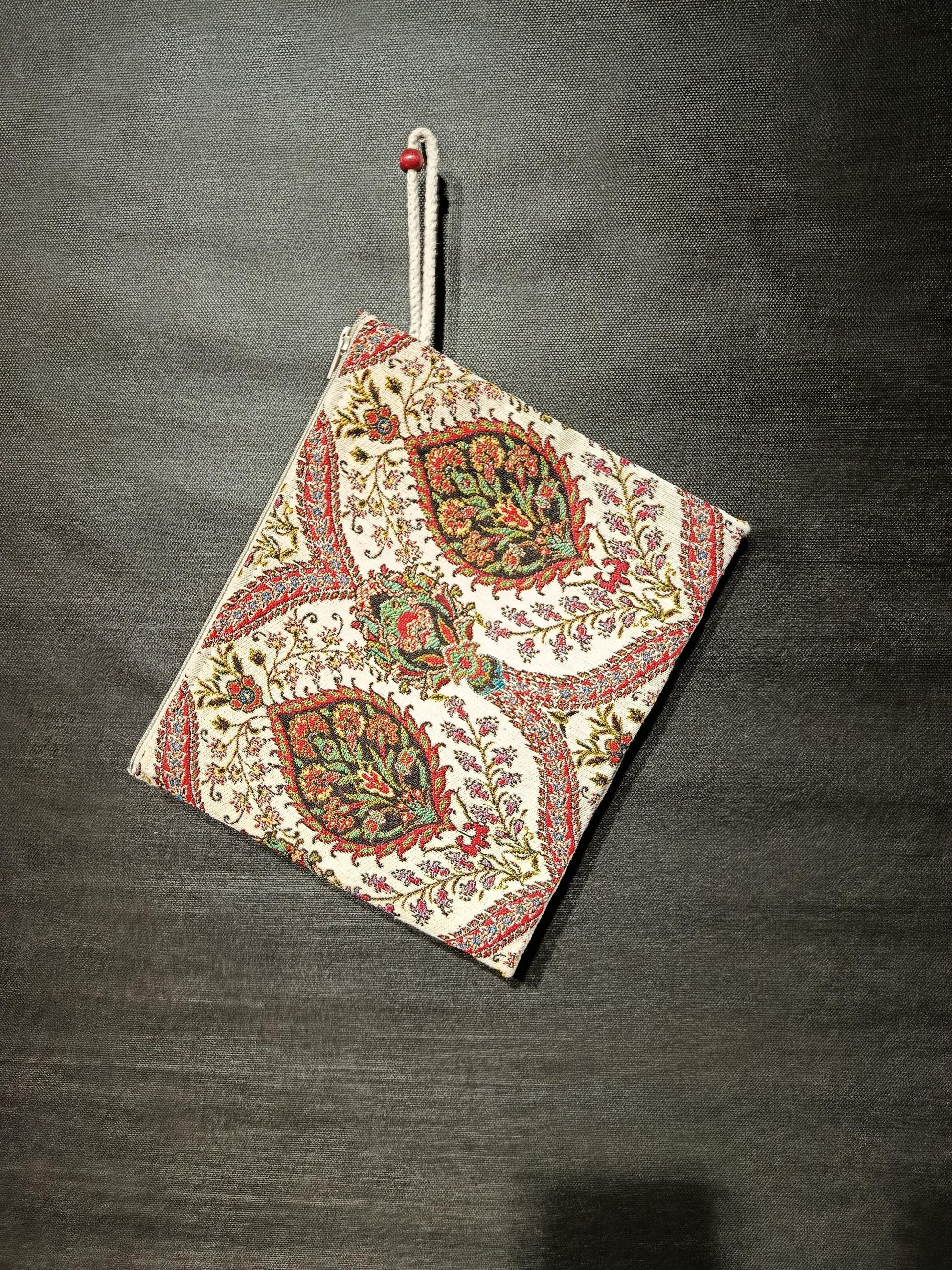Oriental Tapestry Pouch: Turkish Woven Clutch with Wrist Strap