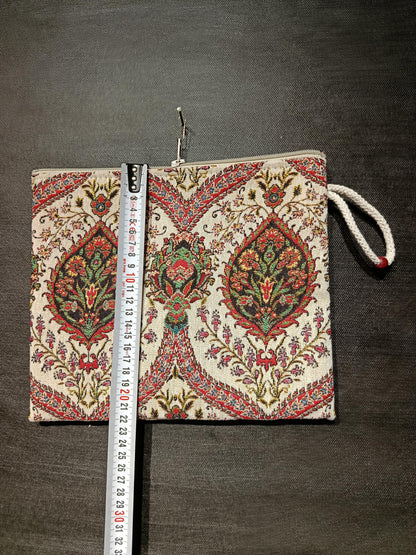 Oriental Tapestry Pouch: Turkish Woven Clutch with Wrist Strap