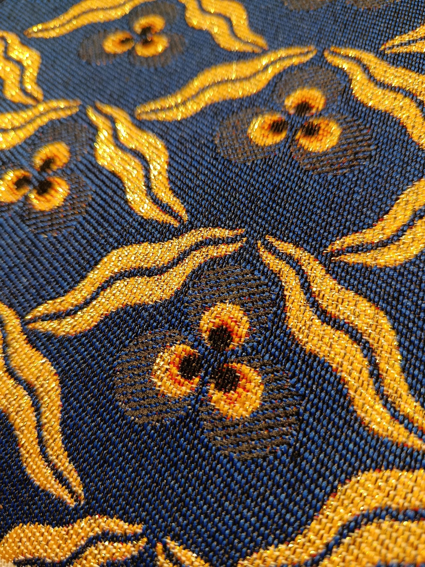 Gobelin Tapestry Clutch Bag: Blue & Yellow Floral, Rope Handle