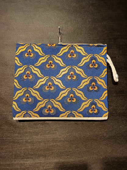 Gobelin Tapestry Clutch Bag: Blue & Yellow Floral, Rope Handle