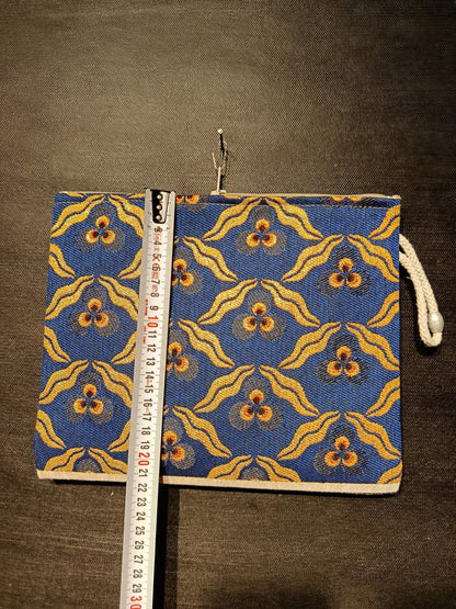 Gobelin Tapestry Clutch Bag: Blue & Yellow Floral, Rope Handle