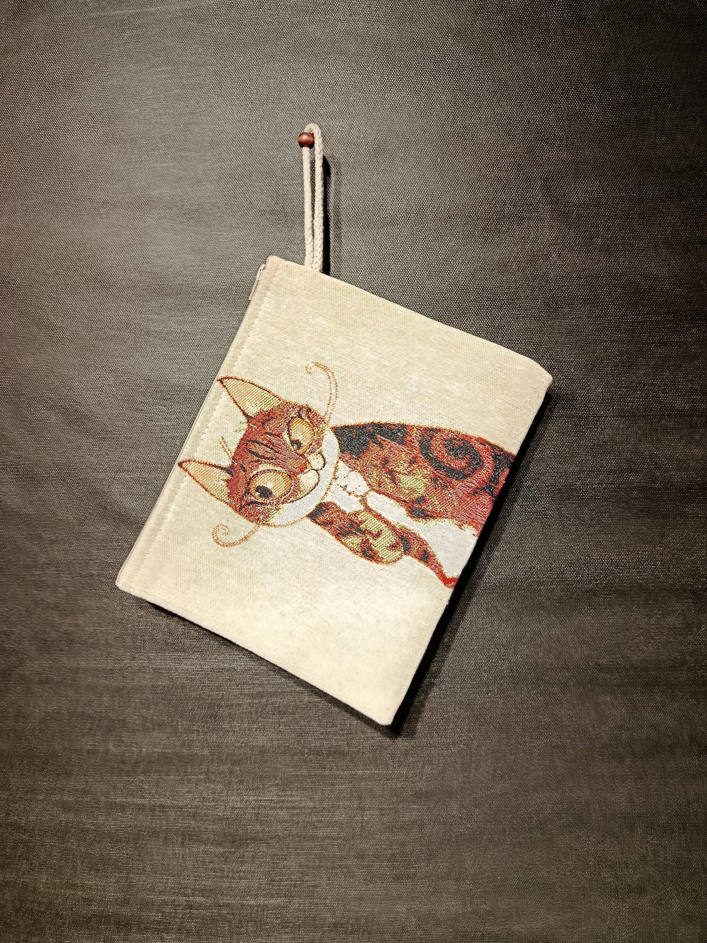 Abstract Cat Tapestry Clutch: Handmade Gobelin Purse with Rope Handle