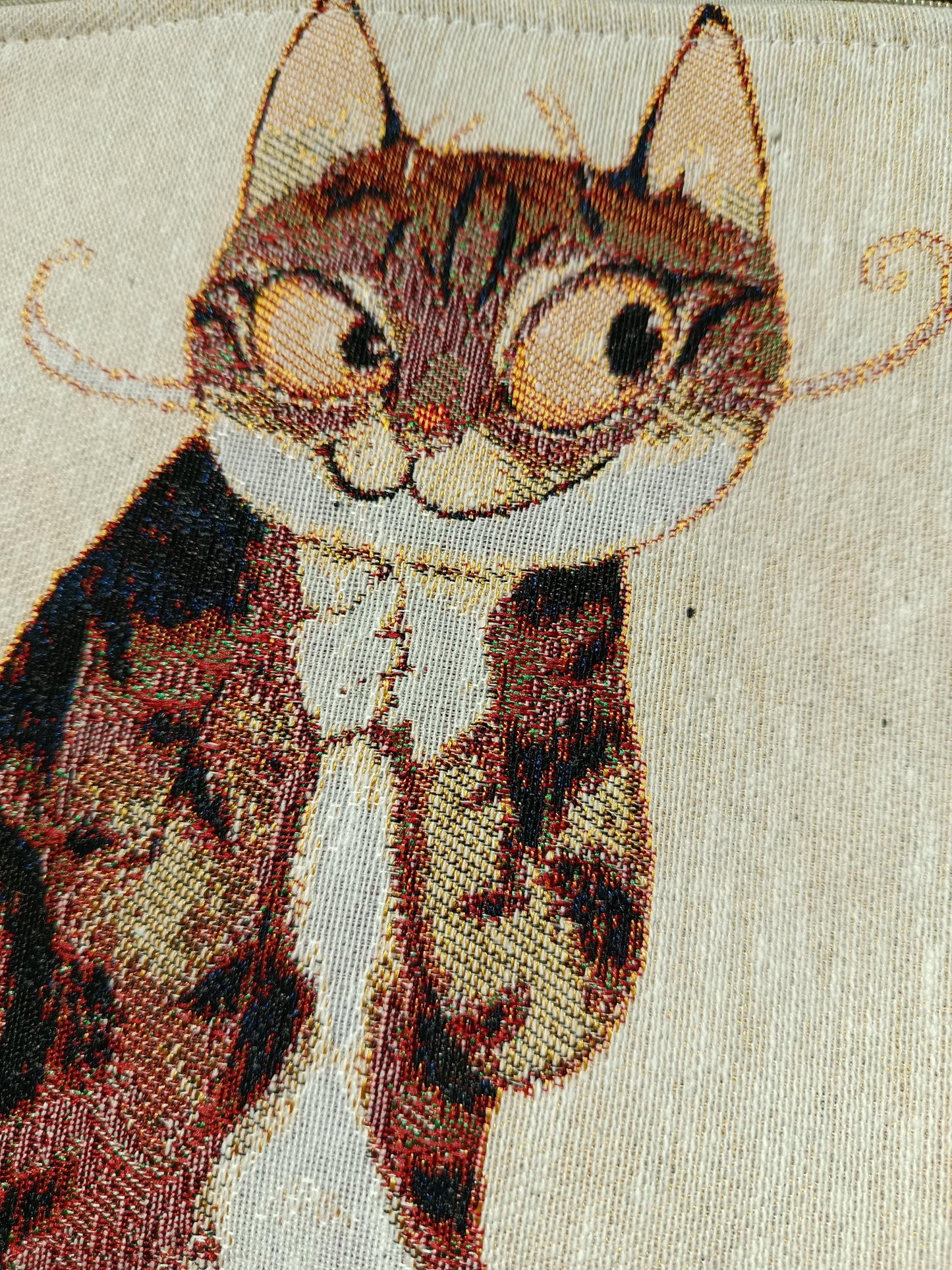Abstract Cat Tapestry Clutch: Handmade Gobelin Purse with Rope Handle