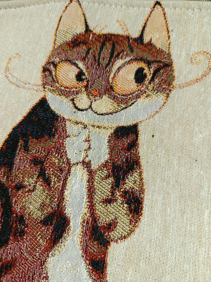 Abstract Cat Tapestry Clutch: Handmade Gobelin Purse with Rope Handle