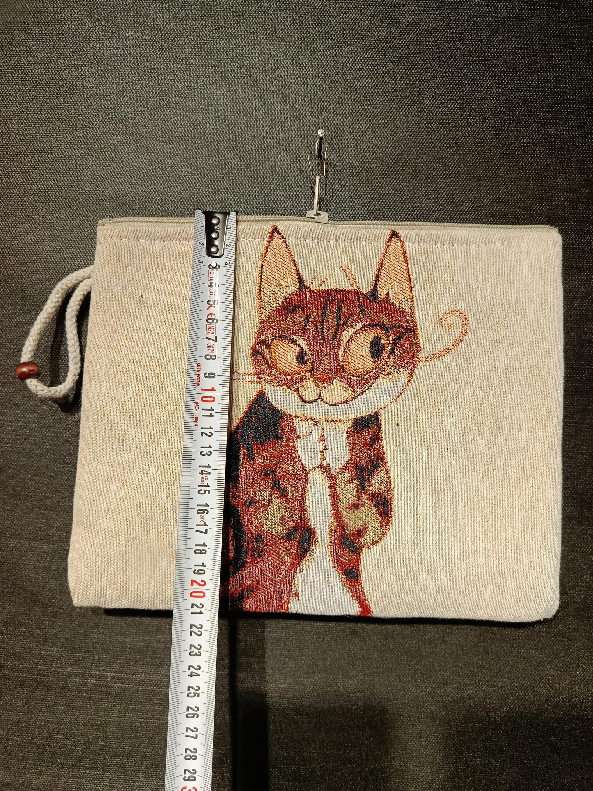 Abstract Cat Tapestry Clutch: Handmade Gobelin Purse with Rope Handle