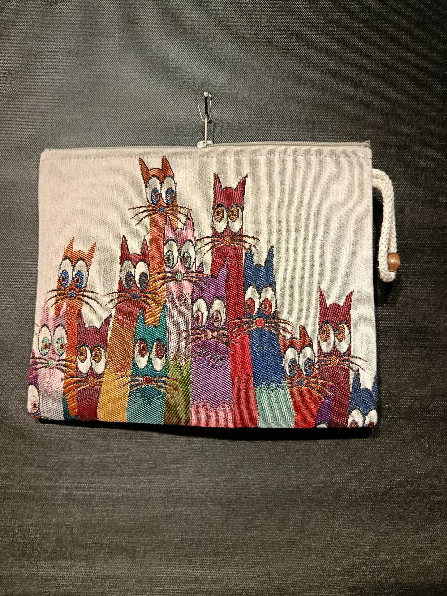 Rainbow Cat Tapestry Clutch: Handmade Turkish Pouch Bag